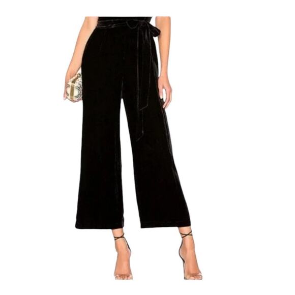 L'AGENCE Bobby Size 2 Velvet Wide Leg Paperbag Pants Black Belted Tie Waist NWT - Picture 1 of 12